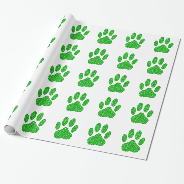 Papier Cadeau Empreinte de patte de chien de feuillage vert (Déroulé)
