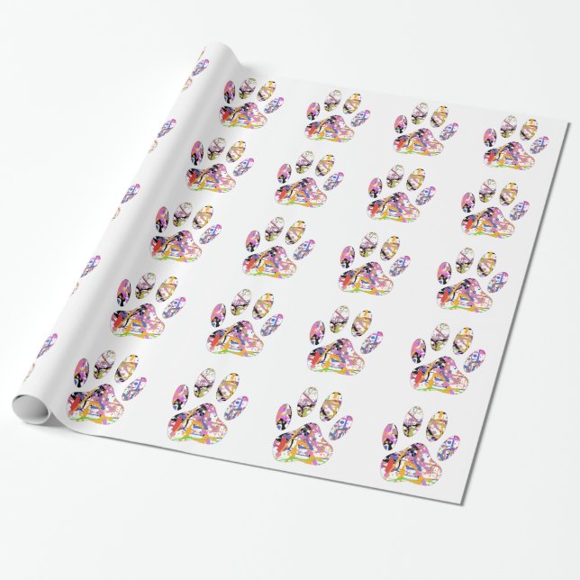 Papier Cadeau Empreinte de patte de chien de peinture (Déroulé)