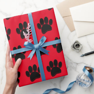 Papier Cadeau Empreinte de patte de chien noir dessinée à la mai