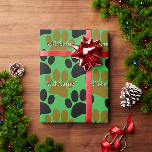 Papier Cadeau Empreinte de patte de chien noir et Brown Nom pers (Cadeau de vacances)