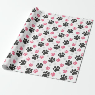 Papier Cadeau Empreinte de patte rose noir Chien Propriétaire Am