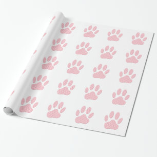 Papier Cadeau Empreinte de patte Tartan Rose Et Blanc