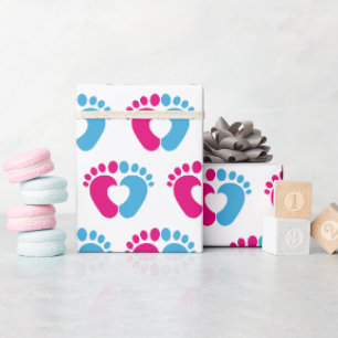 Papier Cadeau Empreinte rose Et Bleue Coeur