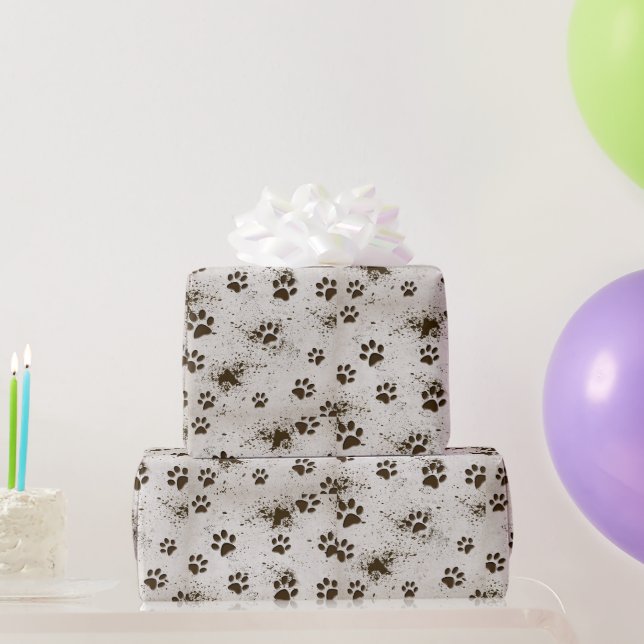 Papier Cadeau Empreintes à la main et au chien (Cadeaux de fête)