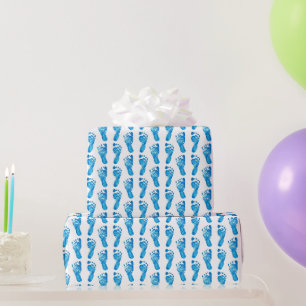 Papier Cadeau Empreintes Bleues Bébé Papier à envelopper