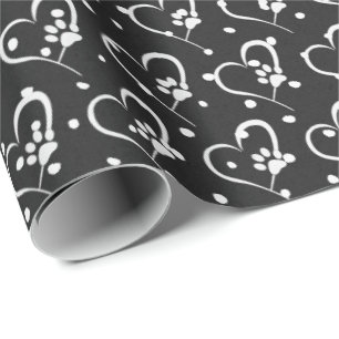 Papier Cadeau empreintes de pattes blancs à coeur