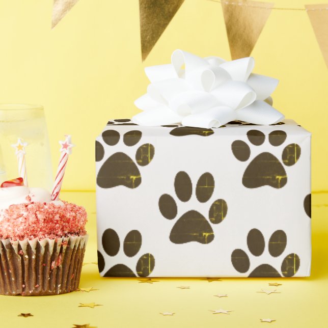 Papier Cadeau empreintes de pattes bruns (Fête d'anniversaire)