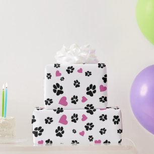 Papier Cadeau Empreintes de pattes Coeurs roses Motifs Amateurs