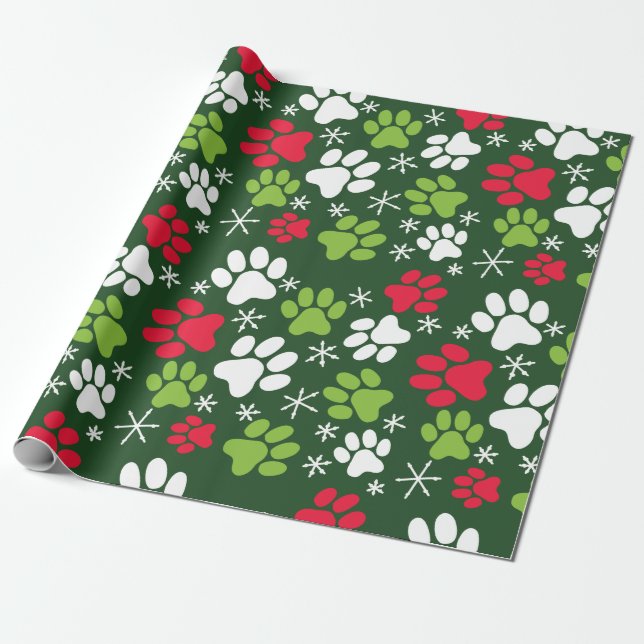 Papier Cadeau Empreintes de pattes de chats et flocons de neige  (Déroulé)