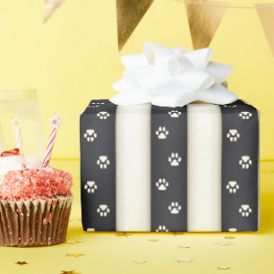 Papier Cadeau Empreintes de pattes de chats Noir & Antique Blanc