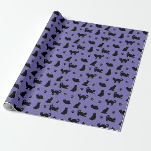 Papier Cadeau Empreintes de pattes de chats noirs pourpres