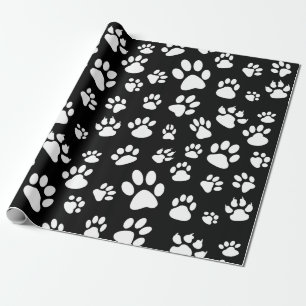 Papier Cadeau Empreintes de pattes de Chien à répartition noir