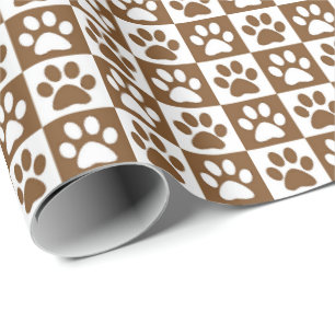 Papier Cadeau Empreintes de pattes de chien brun et blanc