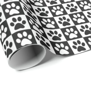 Papier Cadeau Empreintes de pattes de chien noir et blanc
