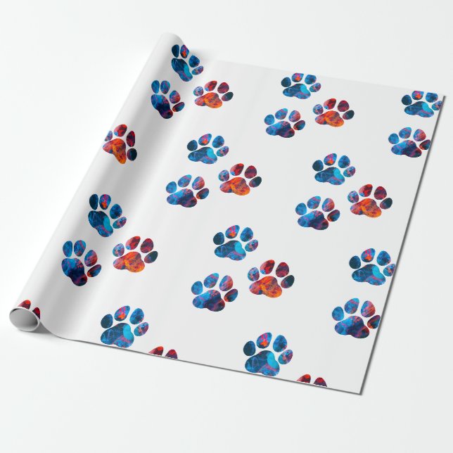 Papier Cadeau Empreintes de pattes de chiens - Encre dans l'eau (Déroulé)