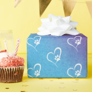 Papier Cadeau Empreintes de pattes de chiens et coeur