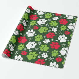 Papier Cadeau Empreintes de pattes de chiens et flocons de neige