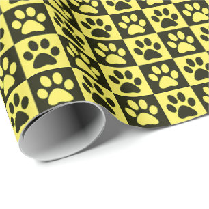 Papier Cadeau Empreintes de pattes de chiens noirs et jaunes