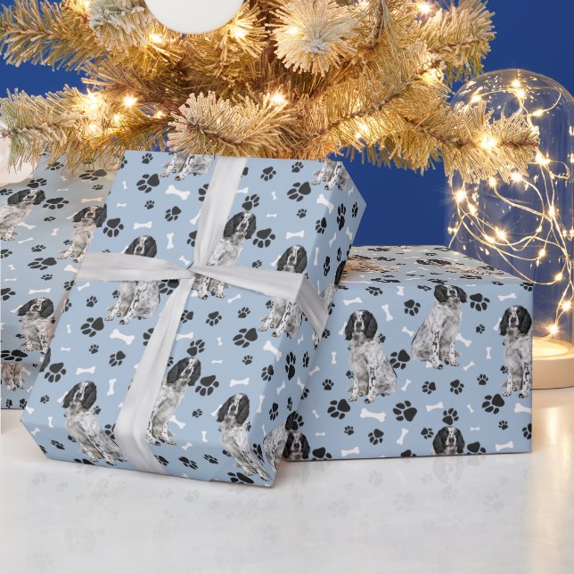 Papier Cadeau Empreintes de pattes du chien espagnol Springer bl (Vacances)