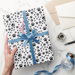 Papier Cadeau Empreintes de pattes noirs en blanc