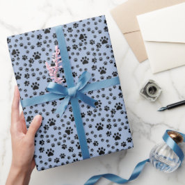 Papier Cadeau Empreintes de pattes noirs en bleu clair