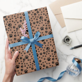 Papier Cadeau Empreintes de pattes noirs en Brown