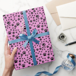 Papier Cadeau Empreintes de pattes noirs sur Bubblegum Pink