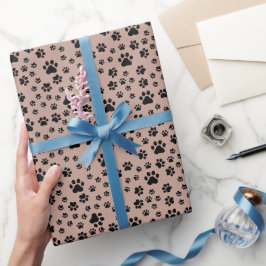 Papier Cadeau Empreintes de pattes noirs sur laiton antique
