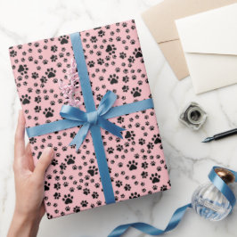 Papier Cadeau Empreintes de pattes noirs sur Lemonade Pink
