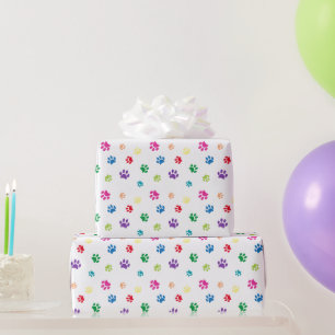 Papier Cadeau Empreintes de pattes peints en arc-en-ciel