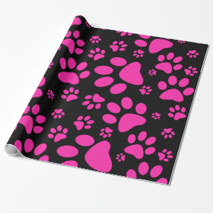 Papier Cadeau Empreintes de pattes roses et noirs