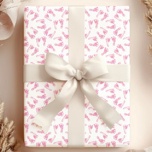 Papier Cadeau Empreintes de petits pieds roses pour baby shower
