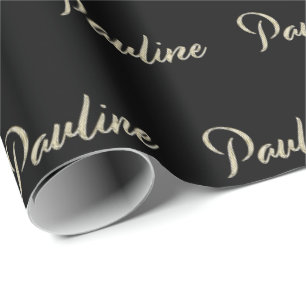 Papier cadeau en or blanc Pauline écriture manuscr