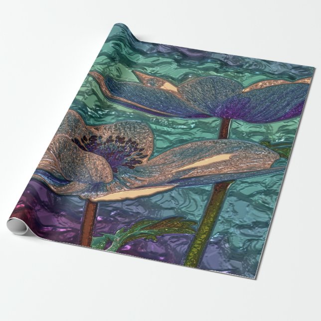 Papier cadeau en verre de fleur bleu métallisé (Déroulé)