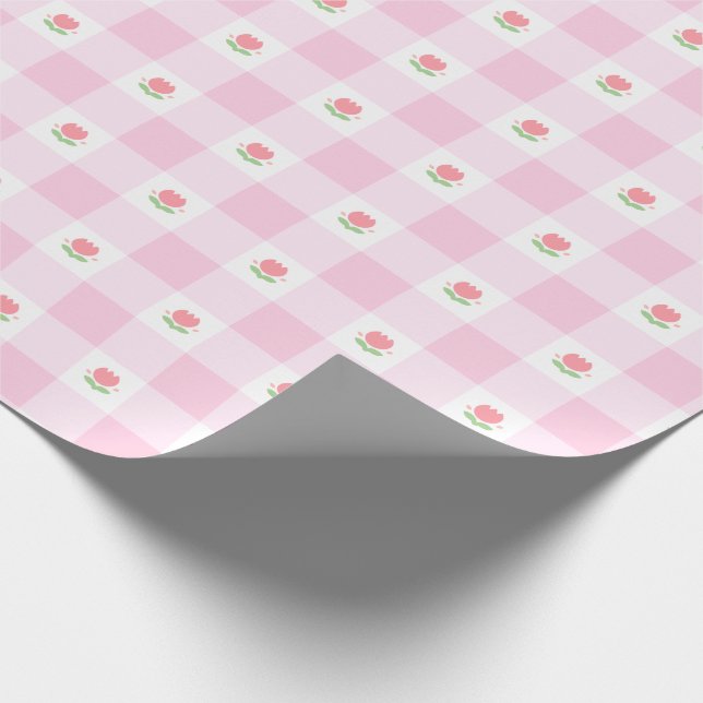 Papier Cadeau en vichy Papier à envelopper Pastel Rose avec Tuli (Coin)