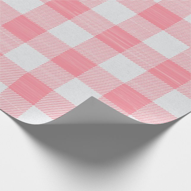 Papier Cadeau en vichy Rose Plaid Girly Baby Girl Douche mignonn (Coin)