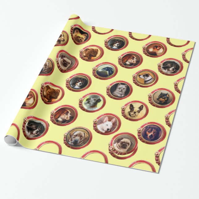 PAPIER CADEAU ENAMÉRIQUES VICTORIENNES /PORTRAITS DE CHIEN MINIA (Déroulé)