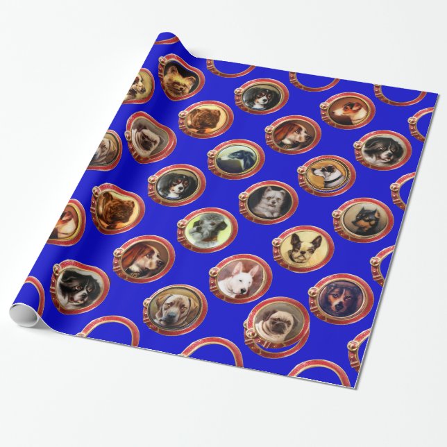 PAPIER CADEAU ENAMÉRIQUES VICTORIENNES /PORTRAITS DE CHIEN MINIA (Déroulé)