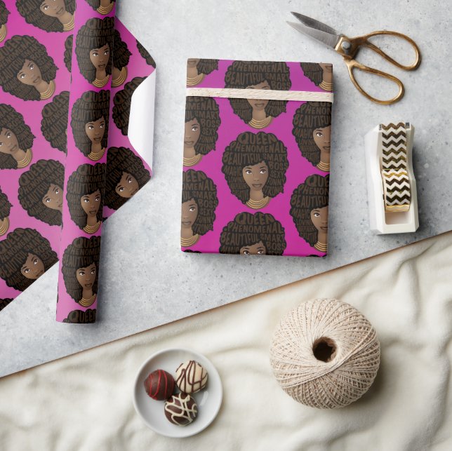 Papier Cadeau Encourager les femmes noires, rose magenta (Artisanat)