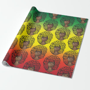 Papier Cadeau Encourager les femmes noires, rouge or vert