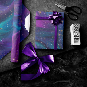 Papier Cadeau Encre cosmique   Turquoise bleu violet Galaxie Neb