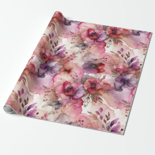 Papier Cadeau Encre d'alcool rose et violet à fleurs Imprimer