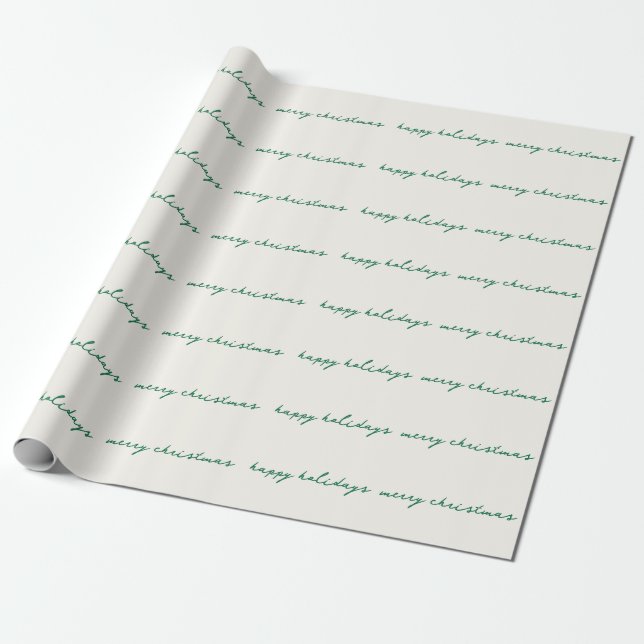 Papier Cadeau encre manuscrite verte crème de pomme vacances sur (Déroulé)
