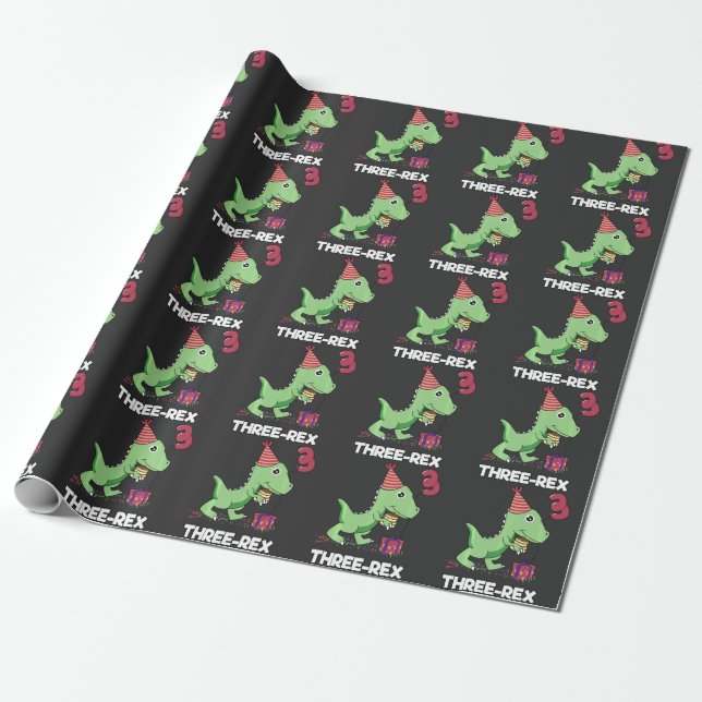 Papier Cadeau Enfant de 3 ans Anniversaire Dinosaur Enfants de 3 (Déroulé)