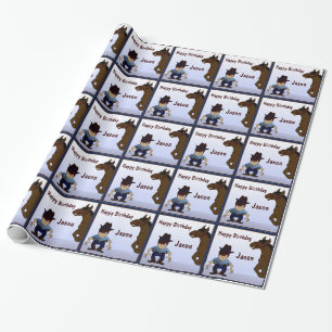 Papier Cadeau Enfant de Cowboy Enveloppement Anniversaire Papper