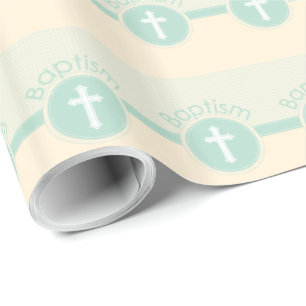 Papier Cadeau Enfant de Dieu Baptême, Vert Neutre Genre