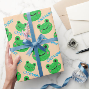 Papier Cadeau Enfants Amusants Anniversaire Grenouille verte