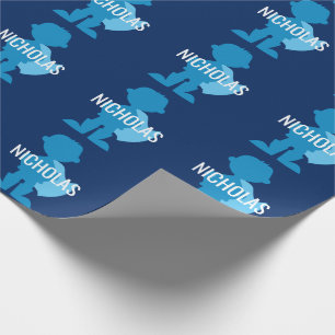 Papier Cadeau Enfants bleus personnalisés de silhouette de