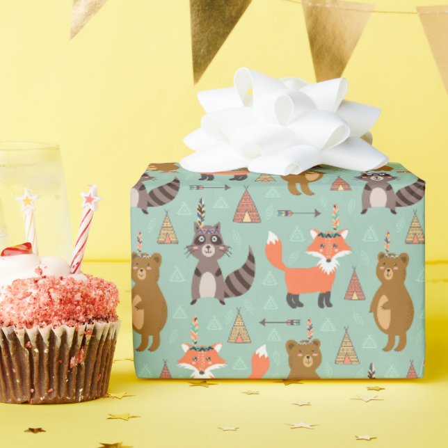 Papier Cadeau Enfants Camping à l'extérieur Raccoon Fox Ours Bro (Fête d'anniversaire)