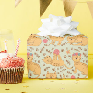 Papier Cadeau Enfants chats joyeux Jouer avec le fil couché